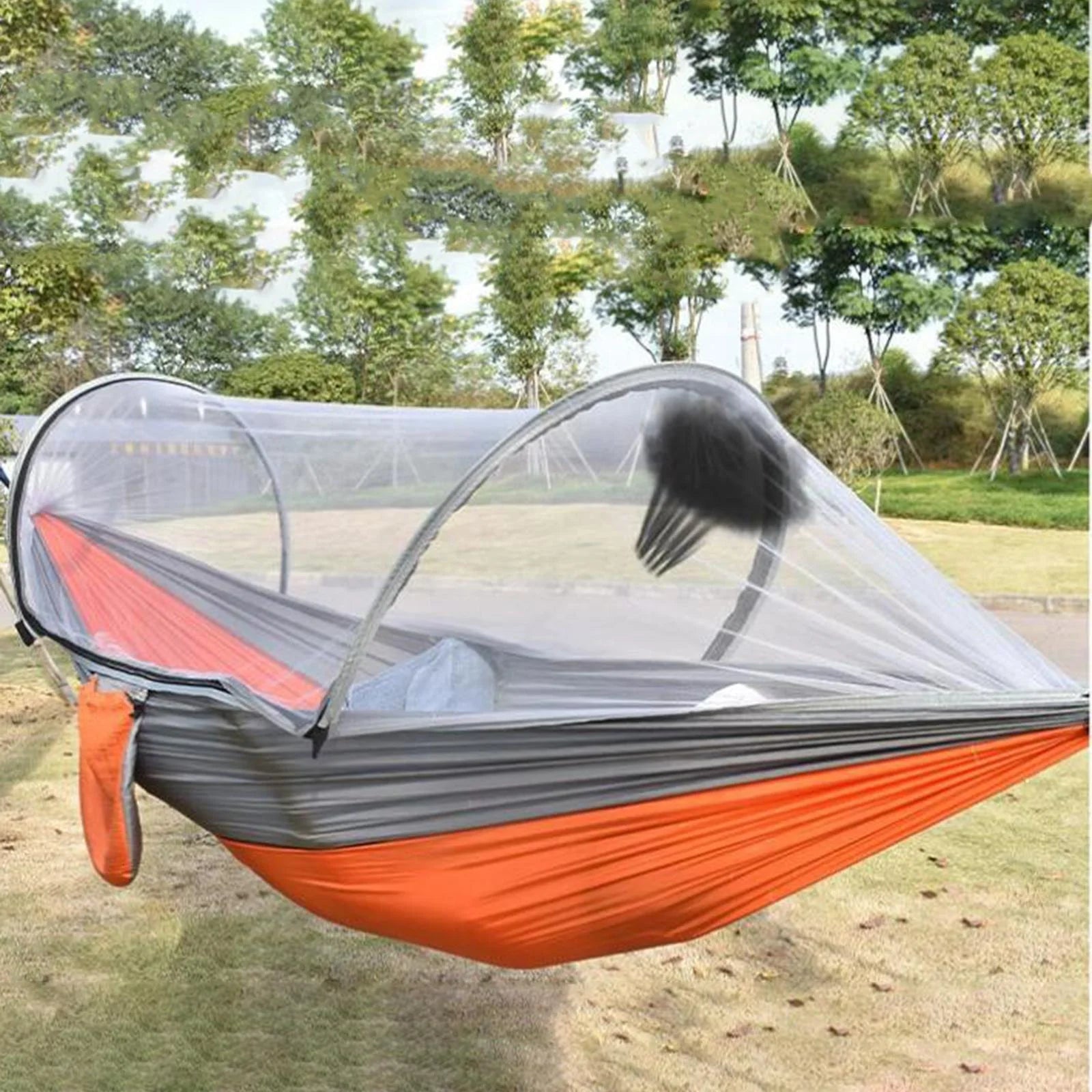 Orange Gray Camping Hammock with Net and Carrying Bag Y18561