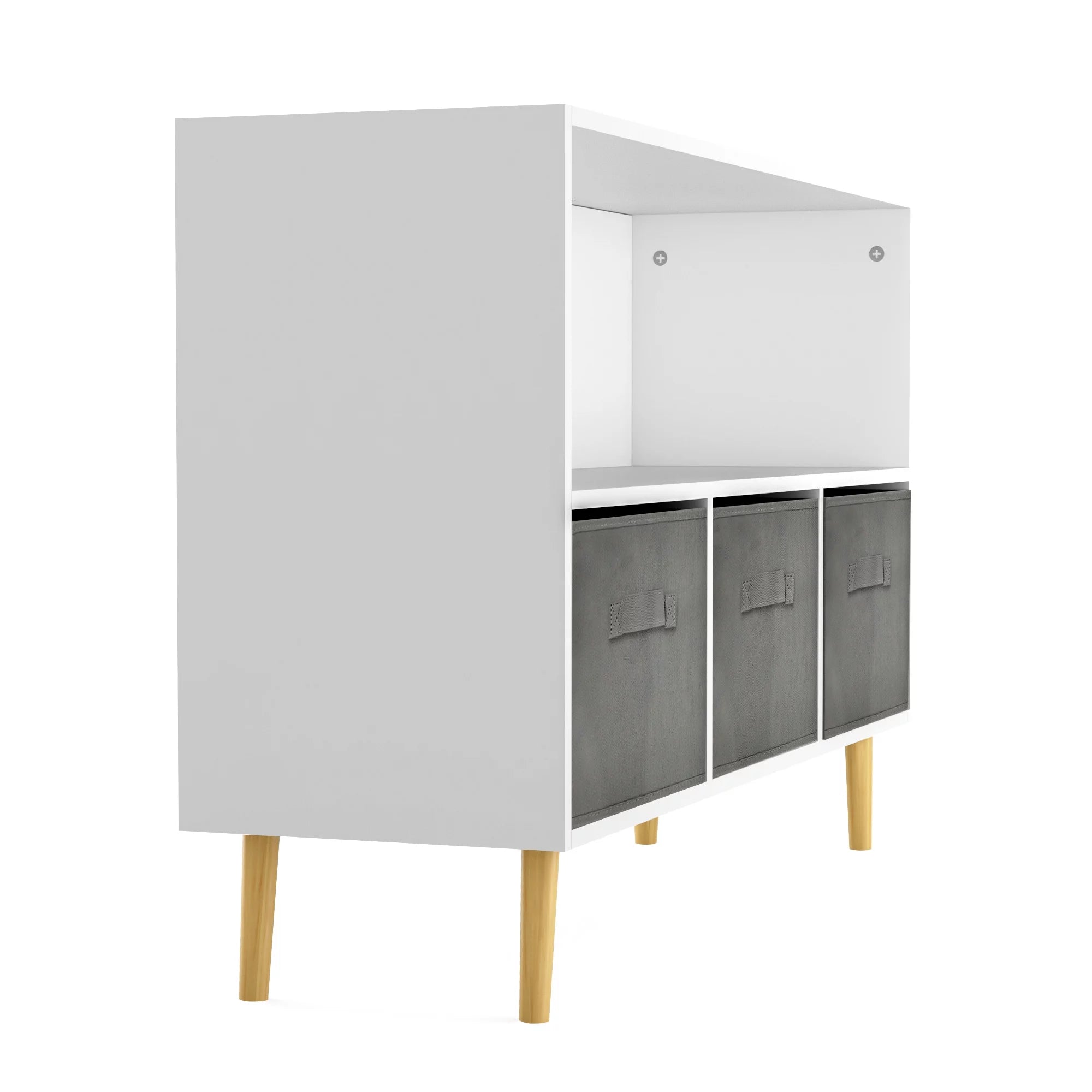 White Kid's Toy Storage Cabinet with Collapsible Fabric Drawers E48337