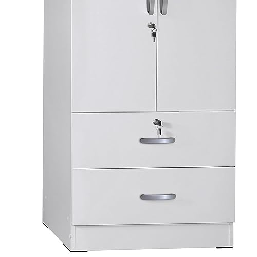 White 2-Door Wardrobe Armoire with 2-Drawers O765689