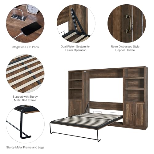 Queen Wooden Murphy Bed, Folding Wall Bed D180