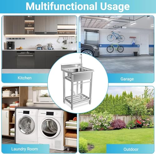 26 Inch 304 Stainless Steel Free Standing Utility Sink with Pull-out Faucet M91323