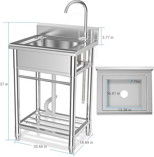 26 Inch 304 Stainless Steel Free Standing Utility Sink with Pull-out Faucet M91323