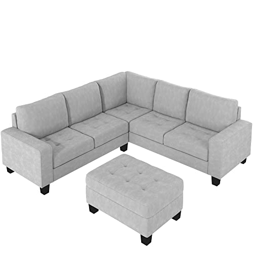 Light Grey L-Shape Sectional Sofa with Storage Ottoman E620530