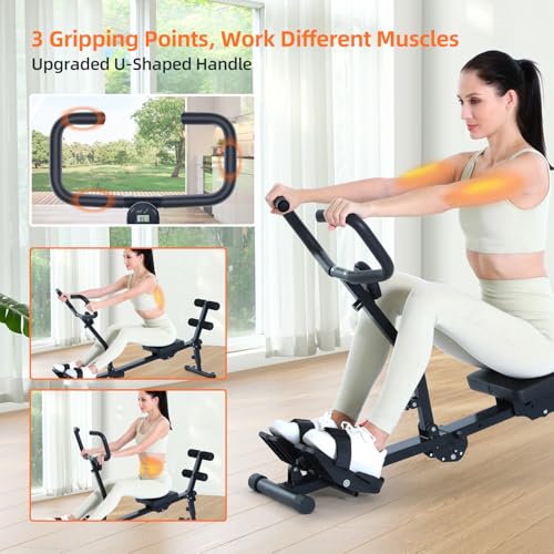 Foldable Hydraulic Rowing Machine with 12-Level Resistance and Backrest A4224