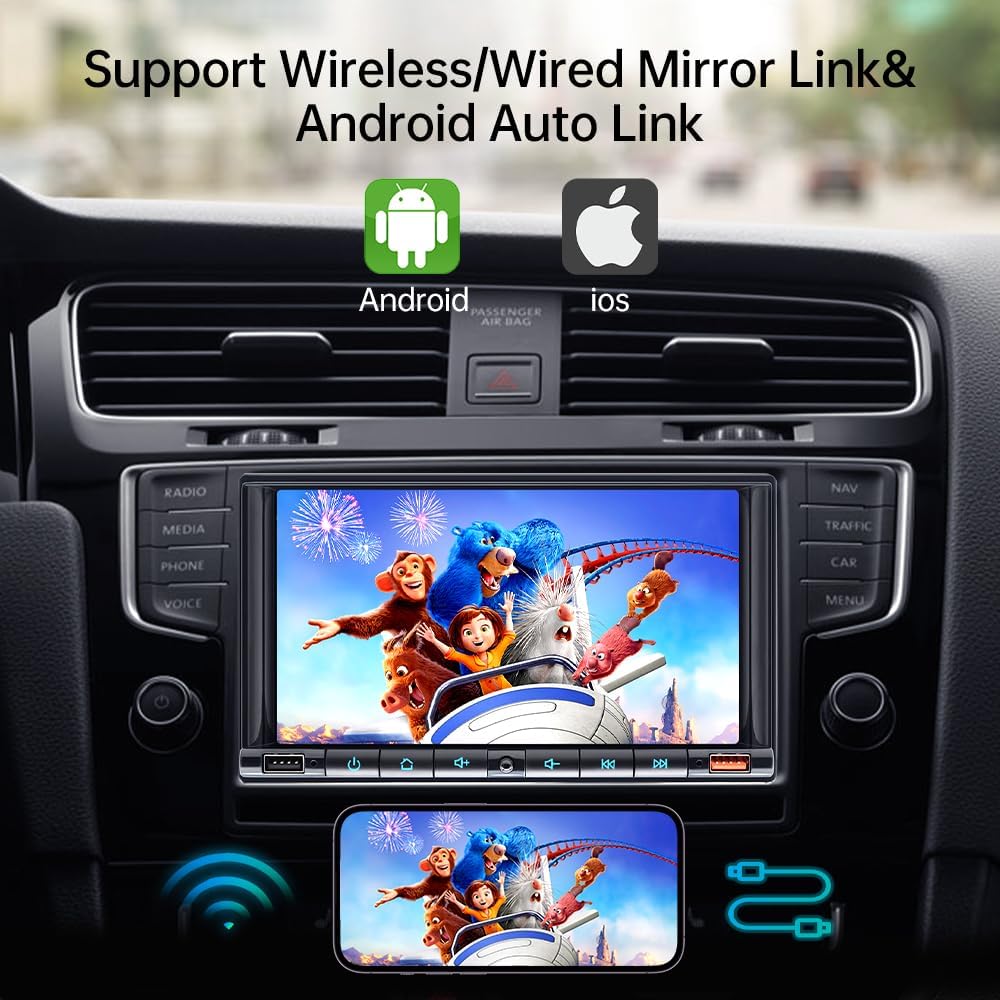 7 Inch Double Din Car Stereo with HD Touch Screen Bluetooth 5.2 B748908