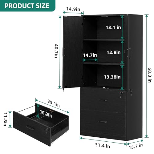 Black Wood File Cabinets with Doors and Adjustable Shelves R425