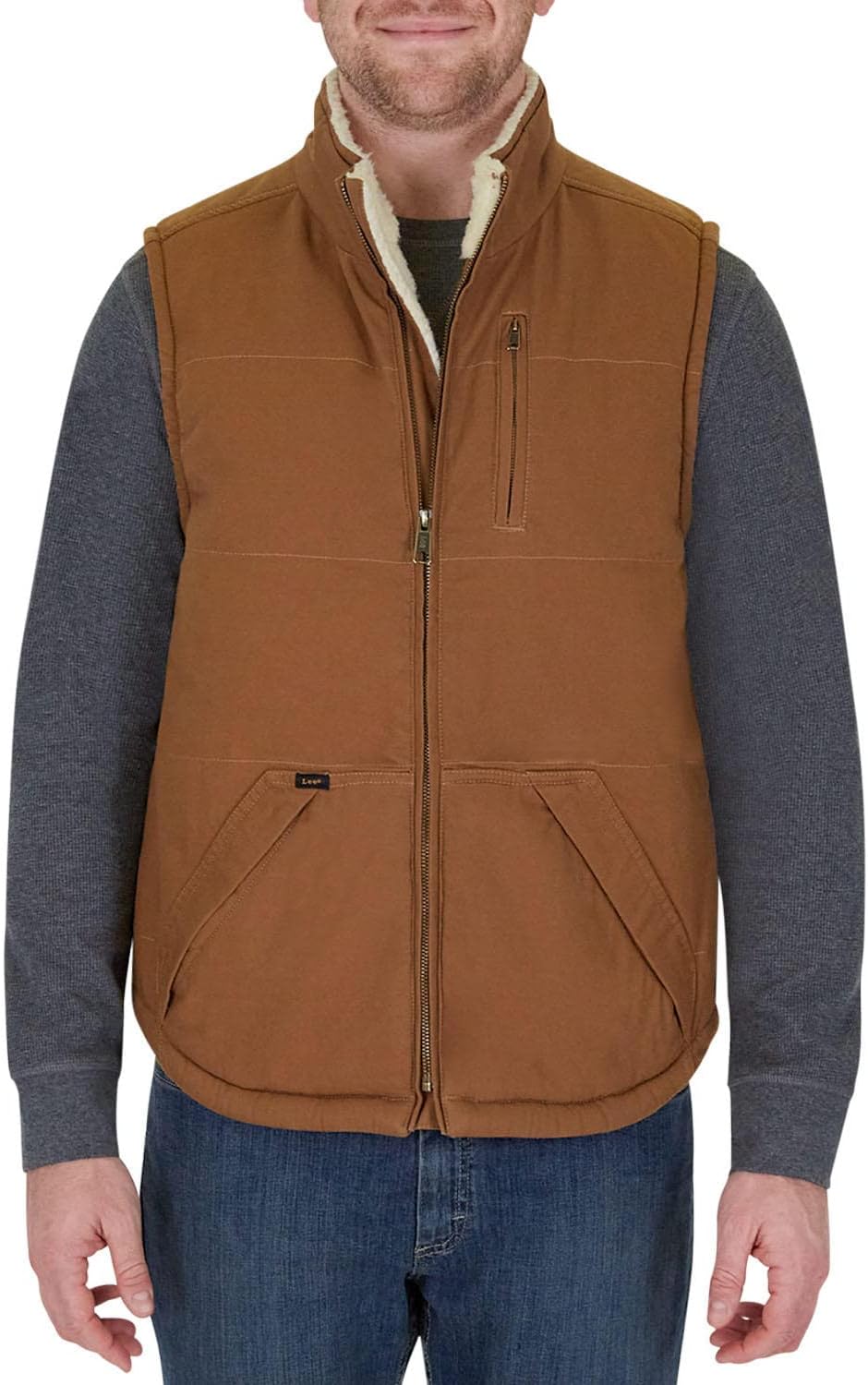 Canvas Work Vest with Pockets Sleeveless Jacket I36197