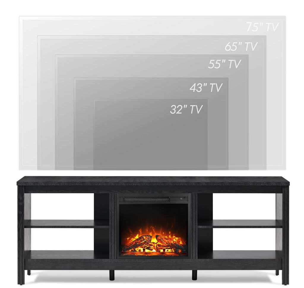 Black 70 inch Wood Electric Fireplace TV Stand L44036