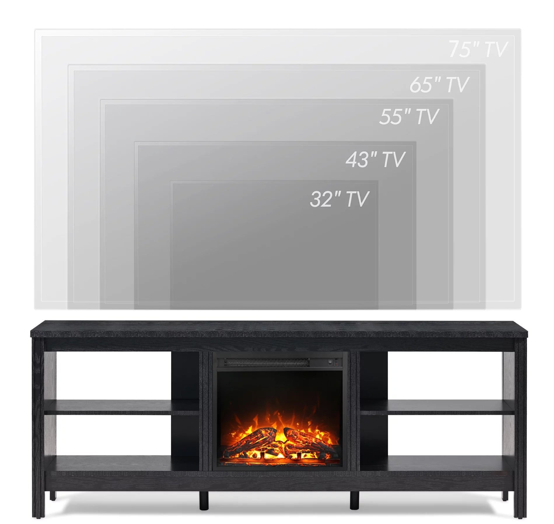 Black 70 inch Wood Electric Fireplace TV Stand L44036