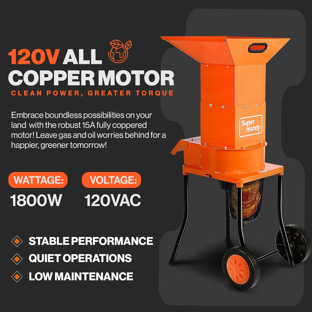 Electric Leaf Mulcher Shredder, 120V AC, 11" Cutting Blade, .5" Cutting Capacity V78913