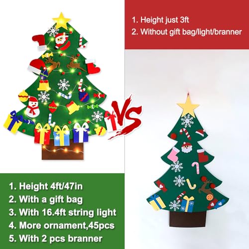 4ft DIY Felt Christmas Tree with Light 45pcs Detachable Ornaments Storage Bag X3742