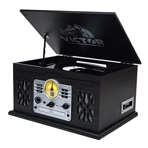 7-in-1 Turntable Music Center with 3-Speed Record Player, Graphite K904