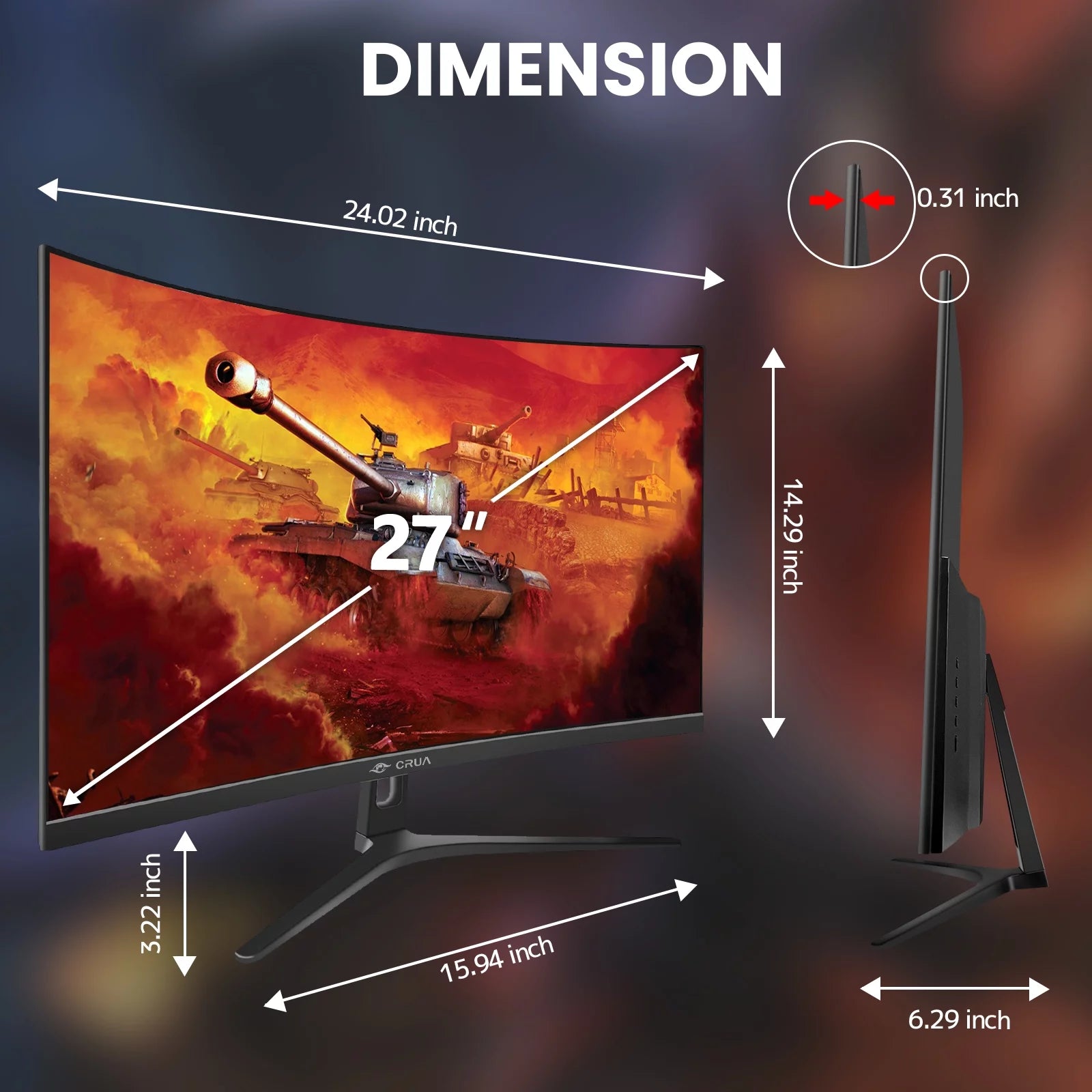 27 Curved Gaming Monitor FHD 1080P 1800R 1ms GTG Black I978