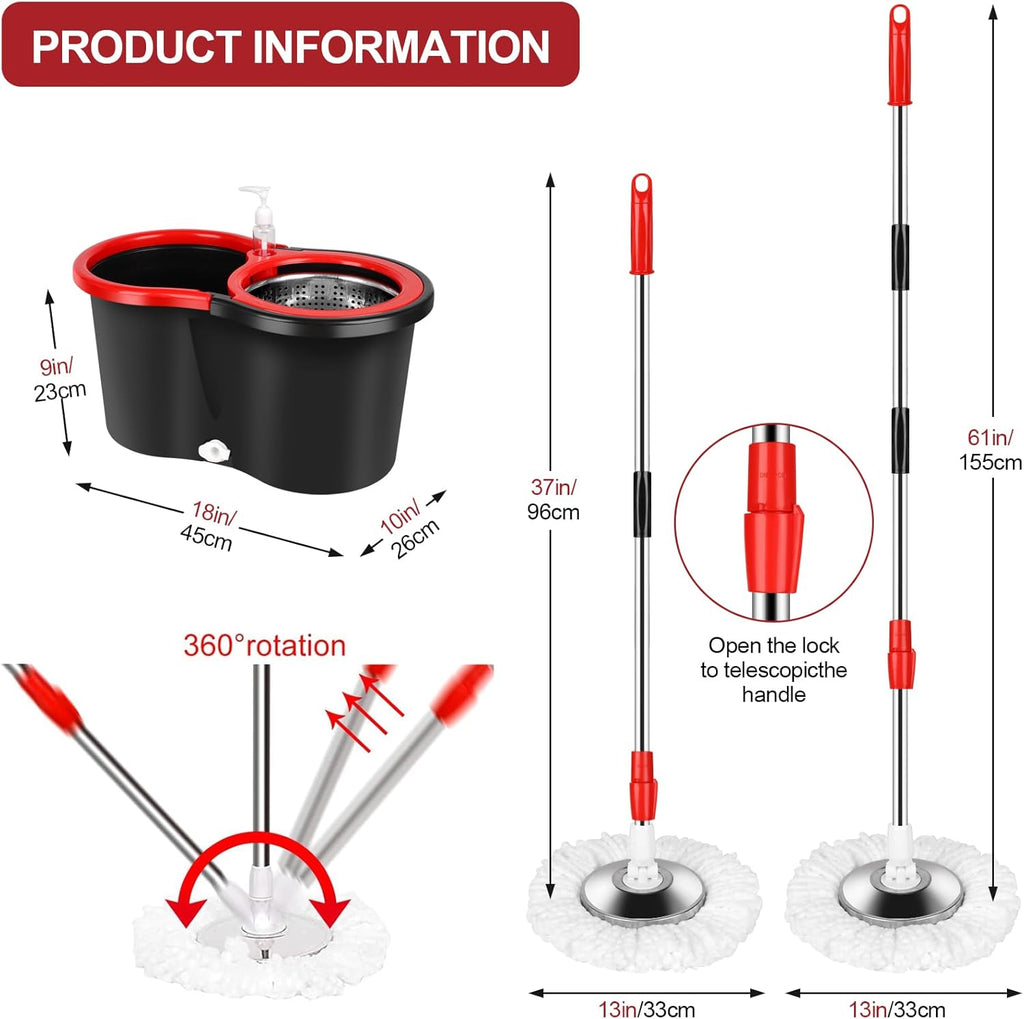 Black 20QT Mop Bucket with Wringer Set and 3 Microfiber Mop Head S4838