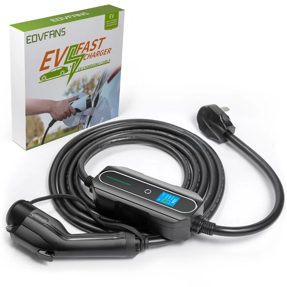 16ft J1772 Level 2 Portable 32A EV Charger Electric Car Fast Charger EVSE NEMA 14-50 Black M559043