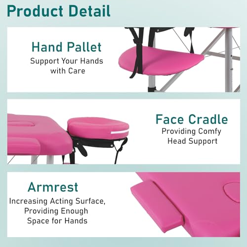 Black Aluminium Portable Massage Table 73 Inch 2 Fold Height Adjustable with Face Cradle Carry Case T441