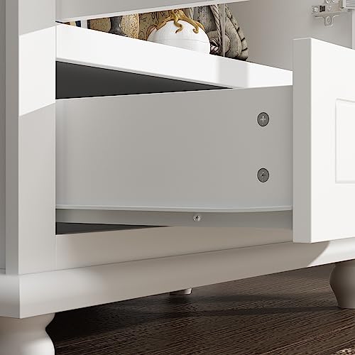 White Tall Bookshelf with Glass Doors, 4-Tier Shelf & 2 Drawers B63073