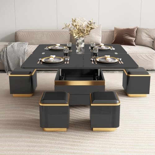 Black Lift Top Coffee Table with 4 Stools U19675