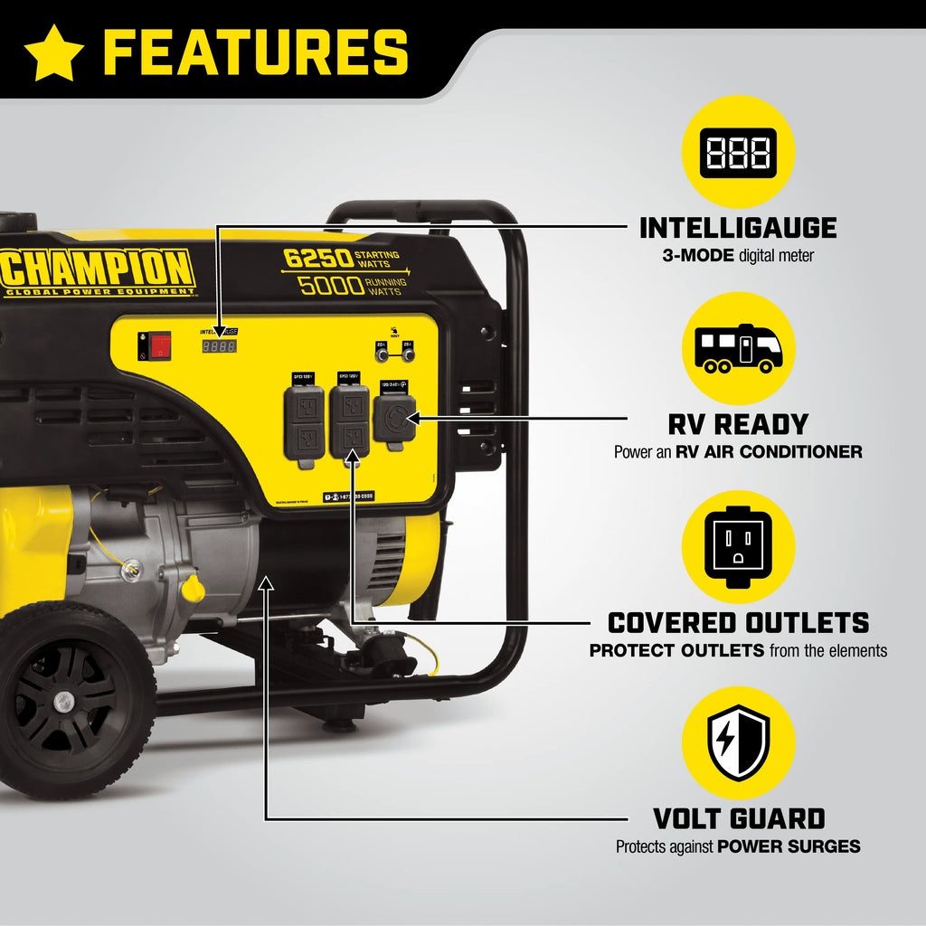6250/5000 Watts Portable Generator with Wheel Kit X8275