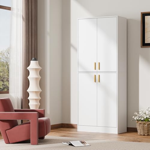 Gray 71" Tall Wood Storage Cabinet with Doors and Shelves D7505