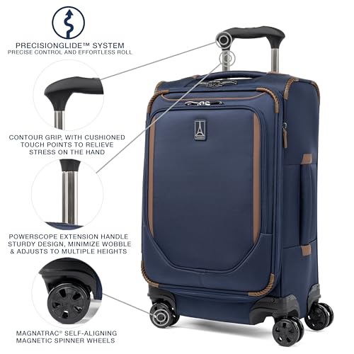 Lightweight Softside Expandable Carry on Luggage, 8 Wheel Spinner Suitcase, Compact Carry On 20-Inch, Patriot Blue N351