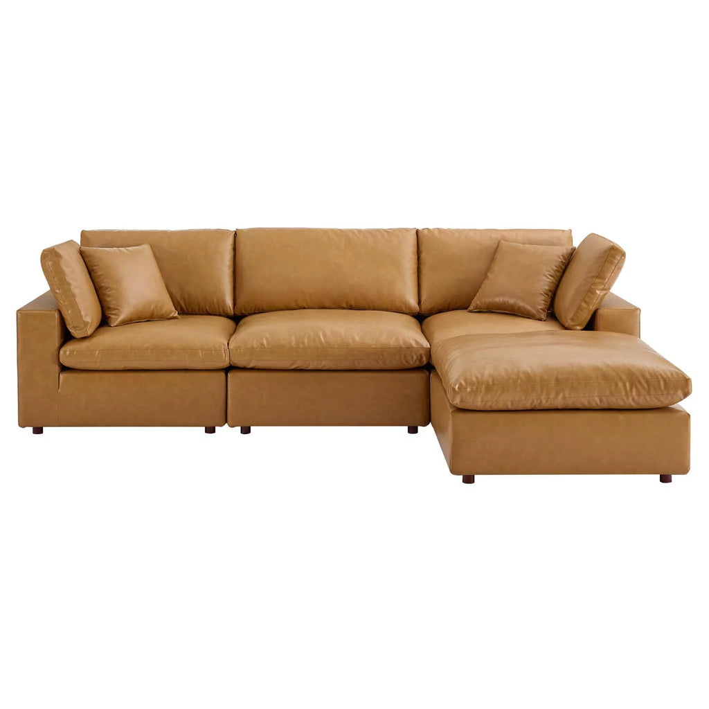 Tan Vegan Leather 4-Piece Sectional Sofa B39292