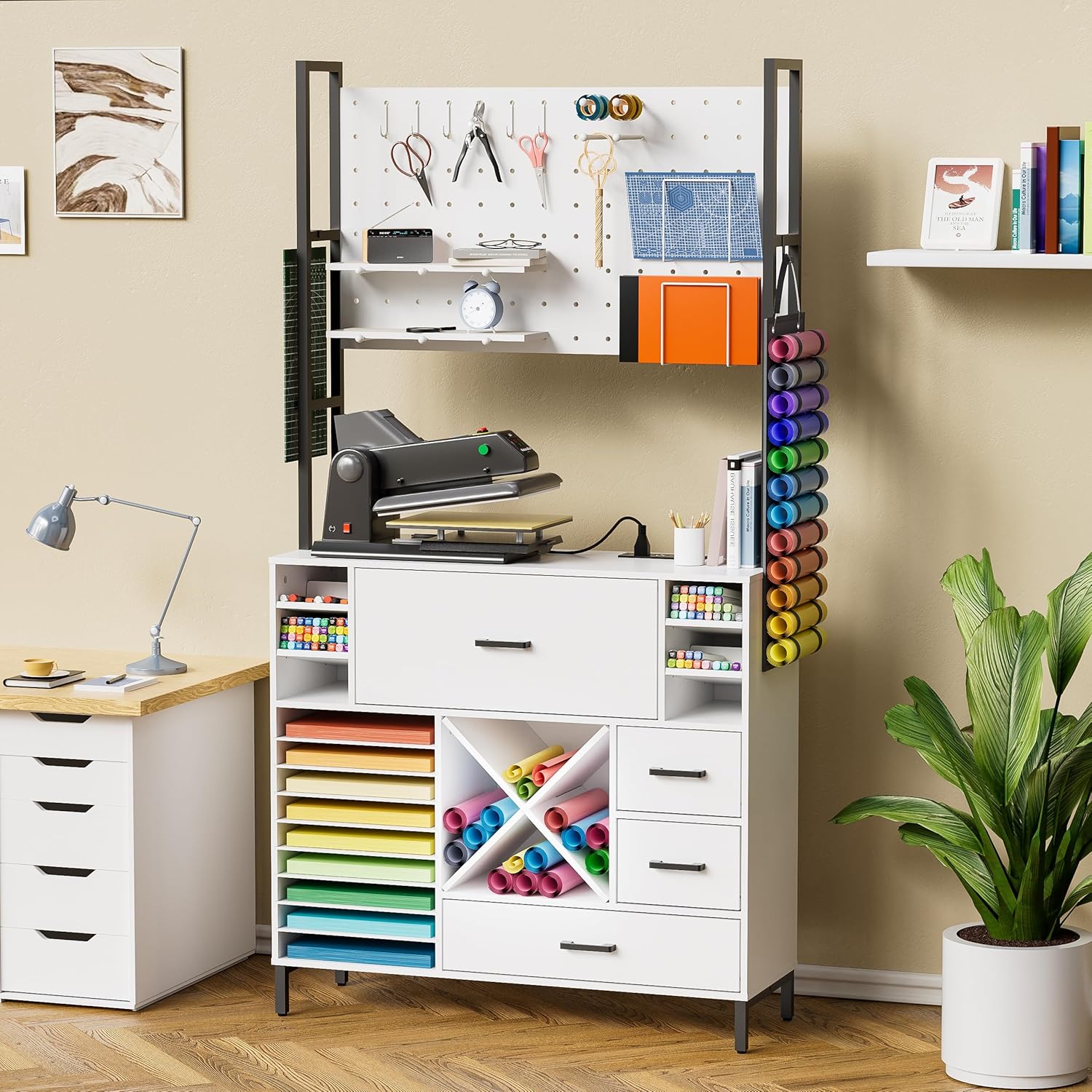 Craft Organizers and Storage Cabinet with Power Outlet, Pegboard, Vinyl Holders L99990