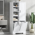 White Tall Bathroom Storage Cabinet with Laundry Hamper G1606