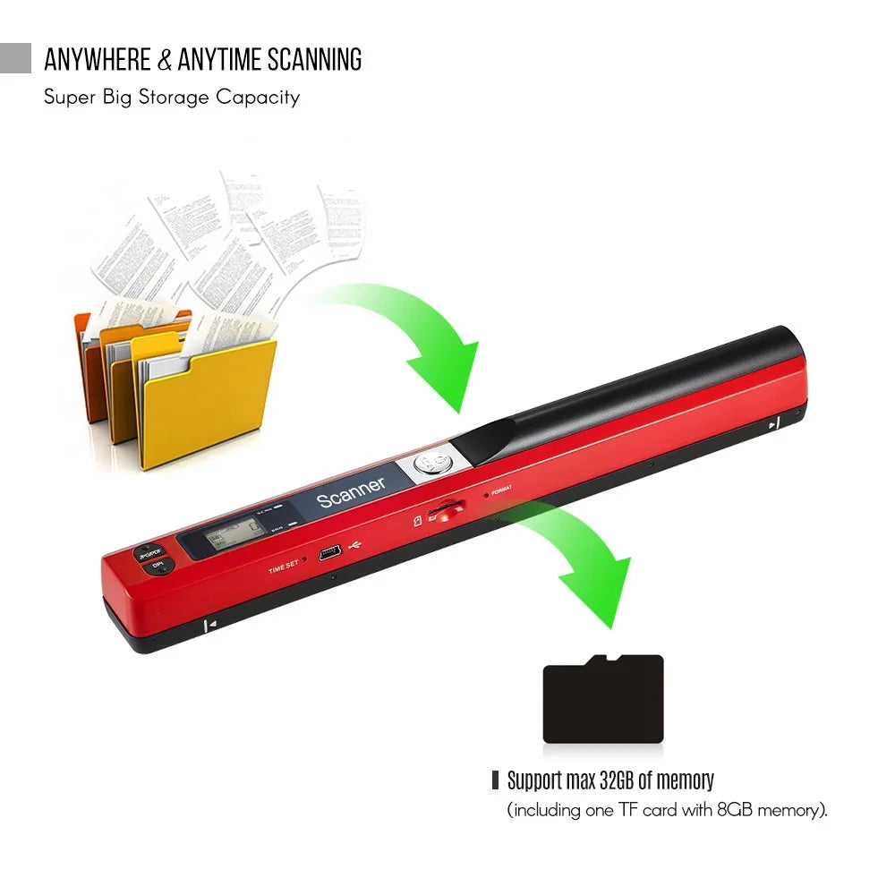Portable Handheld Wireless Scanner A4 Size 900DPI LCD Display with 8GB TF Card S86912