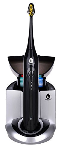 Black Sonic Rechargeable Toothbrush with UV Sanitizer and 12 Brush Heads T5184