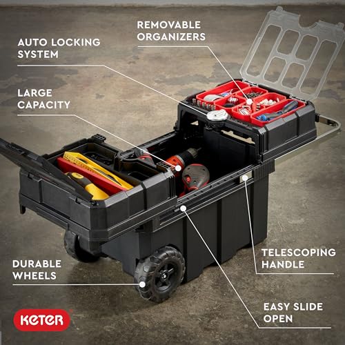 Black Resin Rolling Tool Box with Locking System and Removable Bins N8400
