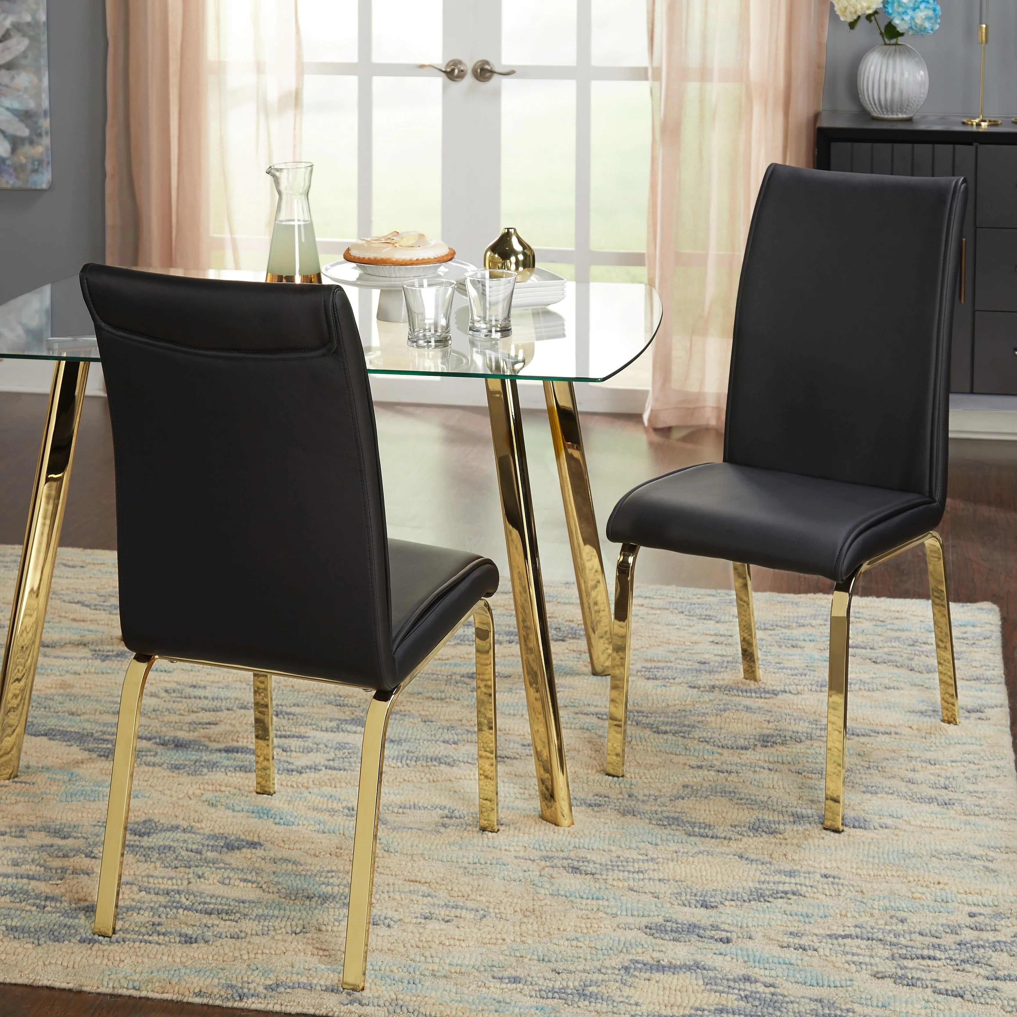 Gold Faux Leather Parsons Chairs Set of 2 Black W556470