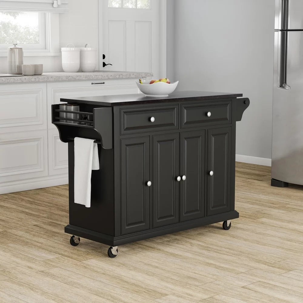 Black Wood Kitchen Cart with Solid Black Granite Top G40960