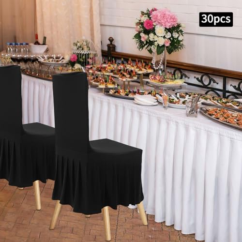 30PCS Fitted Folding Chair Covers with Skirt (Black) T446623