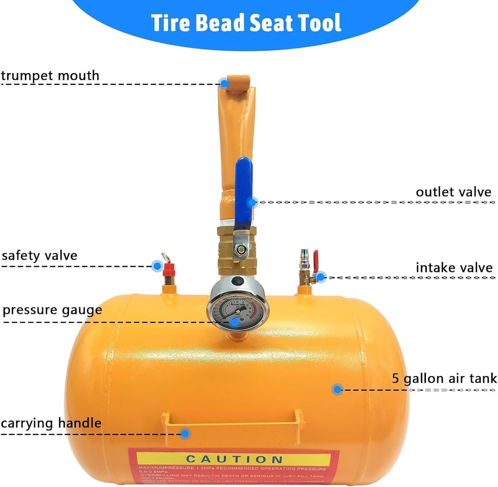 5 Gallon Air Tire Bead Blaster Seater with Pressure Gauge & Handle, 145PSI Operating Pressure D245550