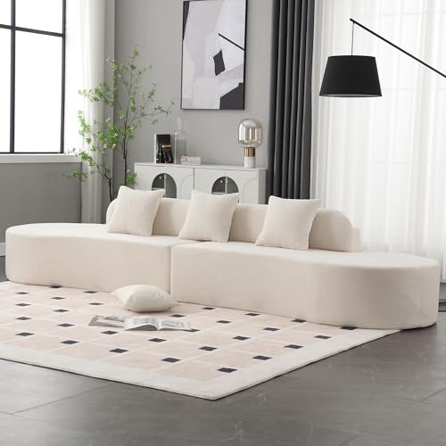 Beige Terry Cloth Modular Sectional Sofa with 3 Pillows G454169