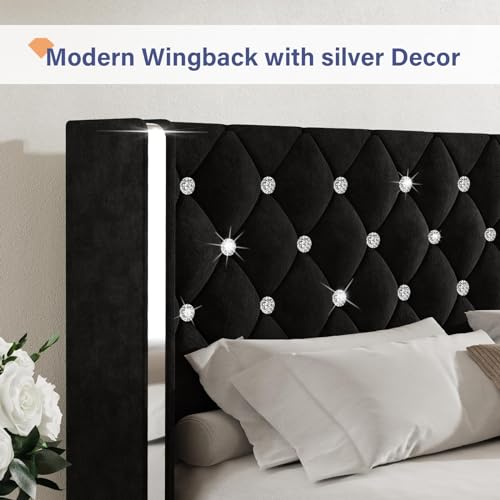 Black Velvet Full Size Lift Up Storage Bed Frame Y270023