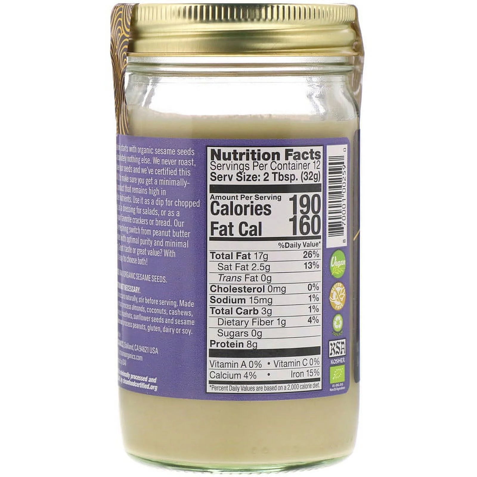 14 oz Pack of 4 Organic Raw Tahini Sesame Seed Butter U312