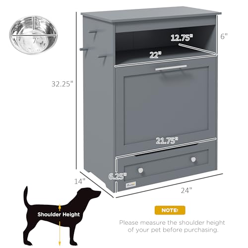 White Pet Feeder Station Storage Cabinet with Dog Raised Bowls M14826