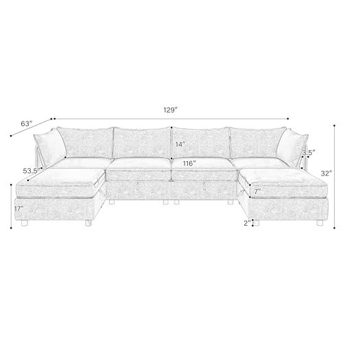 Oversized Modular Storage Sectional Sofa with Movable Ottomans and Seat, U-Shaped Chenille Upholstered Sofa Couch Z92590