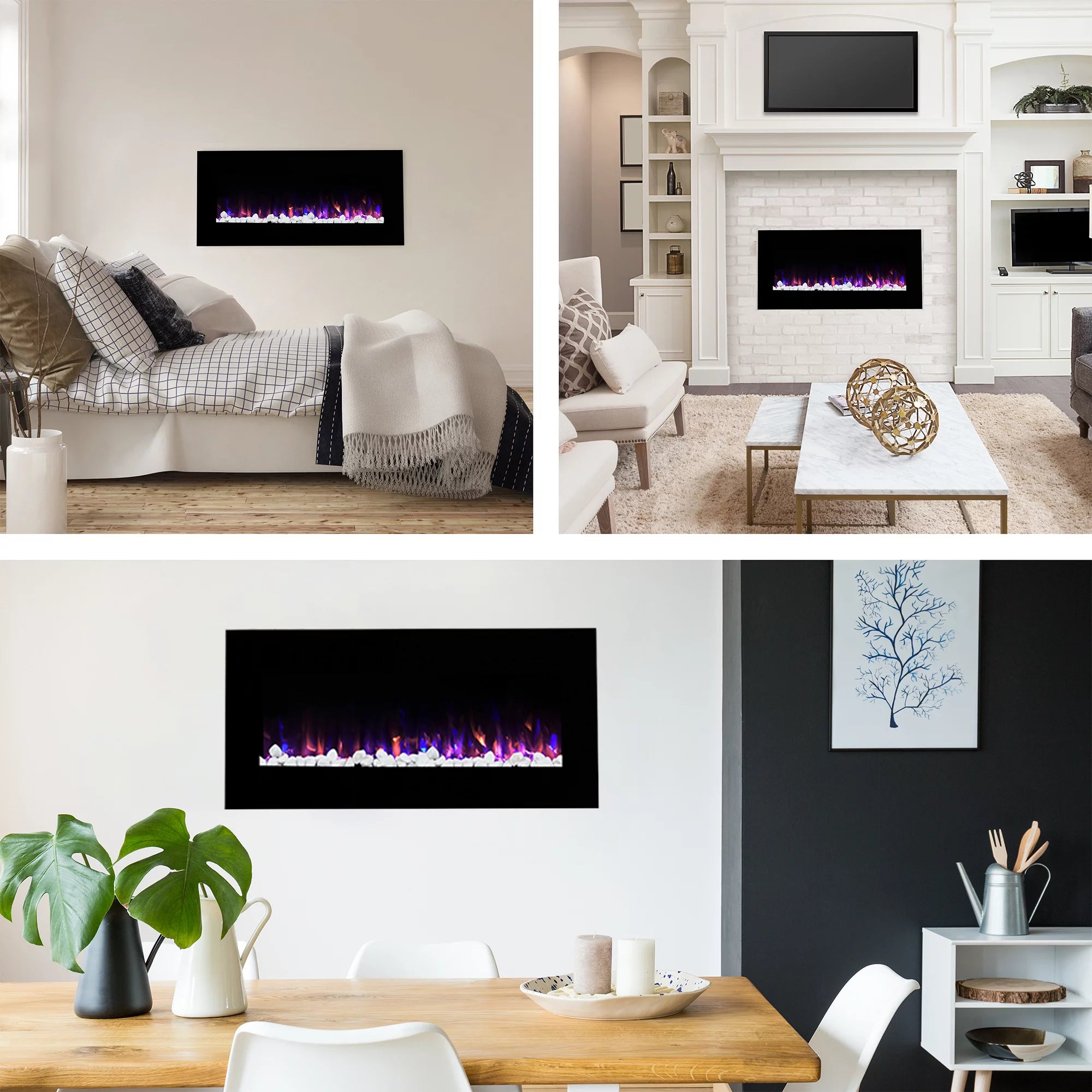 36-inch Wall-Mount Electric Fireplace (Black) H1478
