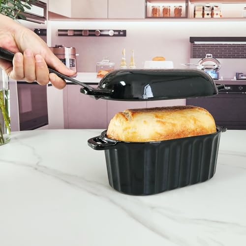 Black Enameled Cast Iron Bread Pan with Lid 4 Qt L2660