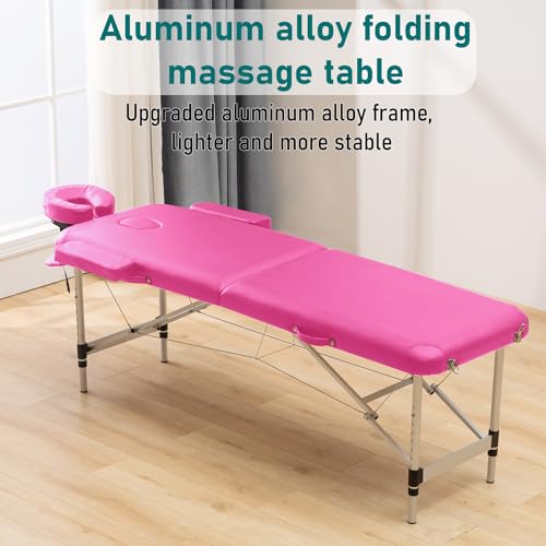 Black Aluminium Portable Massage Table 73 Inch 2 Fold Height Adjustable with Face Cradle Carry Case T441