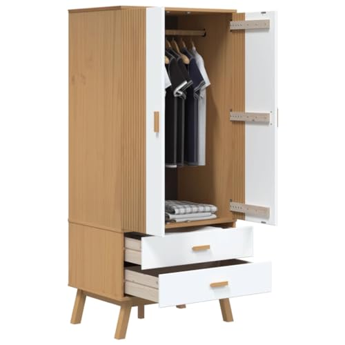 Solid Wood Wardrobe Armoire Closet with 2 Drawers, Gray and Brown 30.1"x20.9"x67.7" U815512