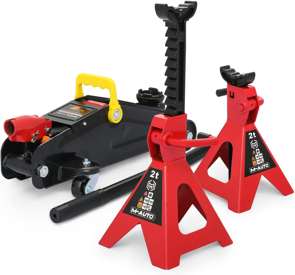 2 Ton (4000 lb) Capacity Steel Hydraulic Floor Jack with 2 Jack Stands, Set of 3 Q5739