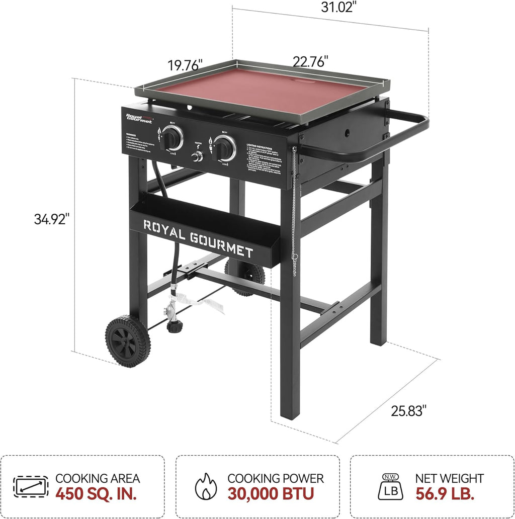 Black 2-Burner Propane Gas Griddle with 450 Sq. In. Cooking Area U3854