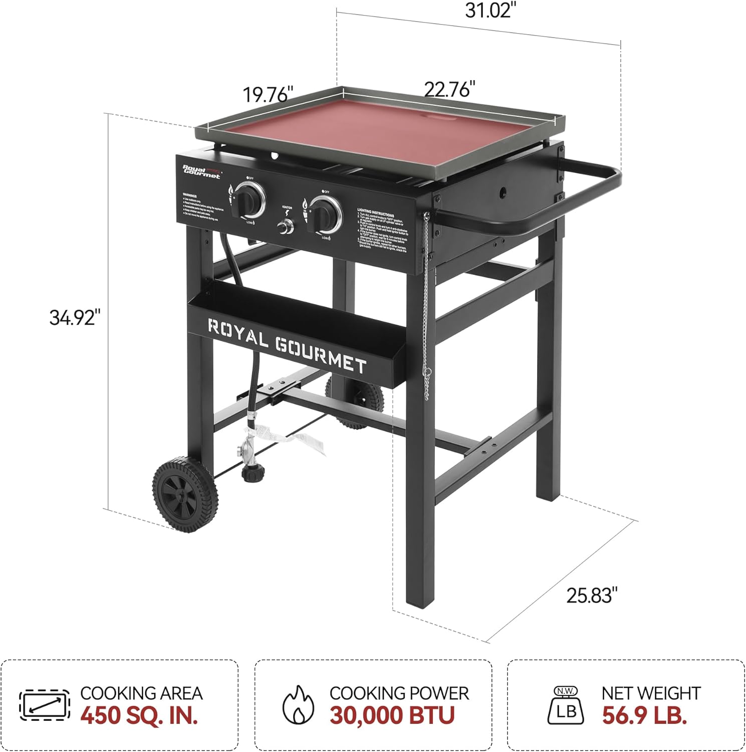 Black 2-Burner Propane Gas Griddle with 450 Sq. In. Cooking Area U3854