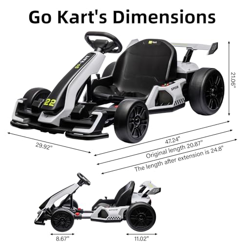 24V Electric Go Kart with 300W Motor, Eva Tire, White H369330
