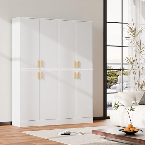 Gray 71" Tall Wood Storage Cabinet with Doors and Shelves D7505