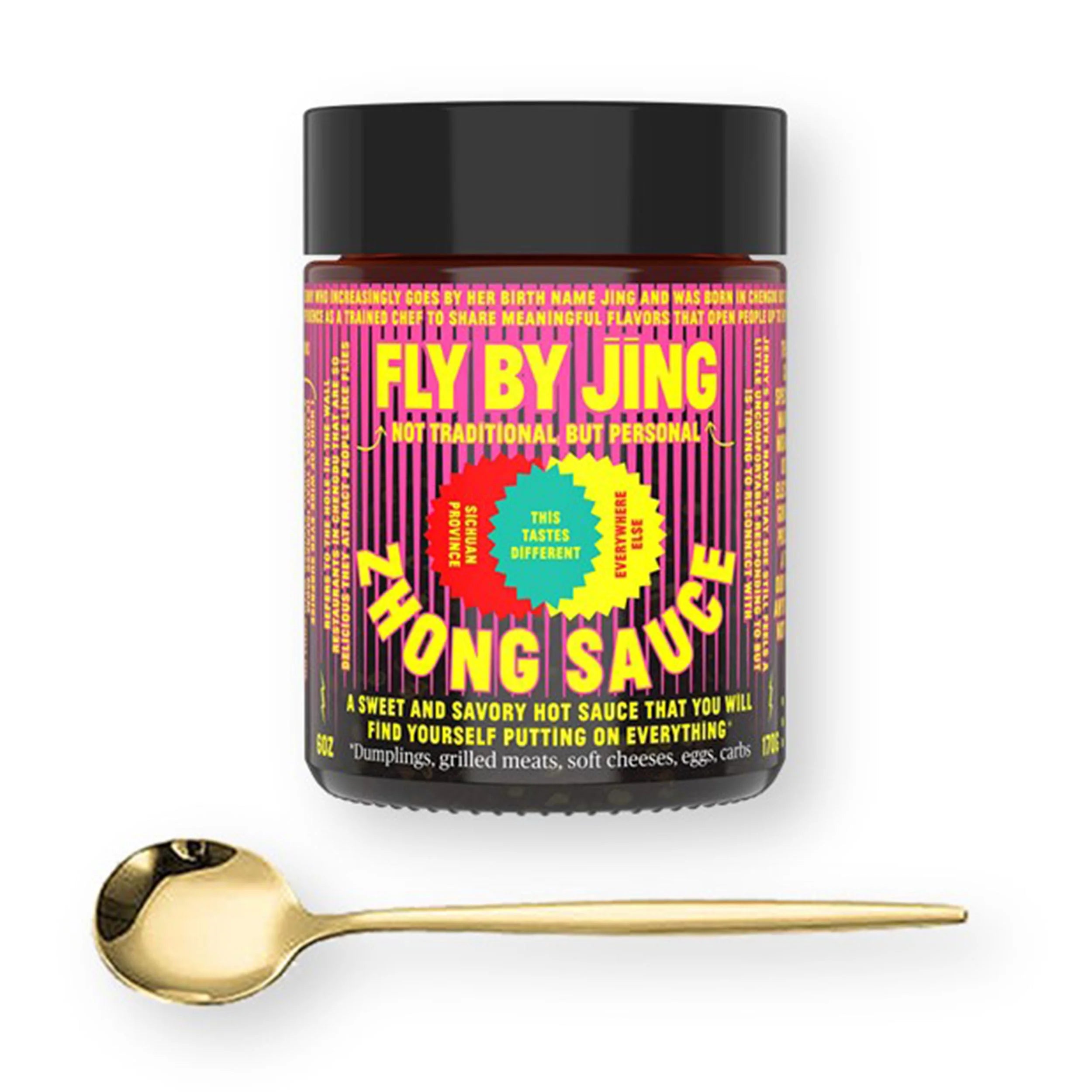 Zhong Hot Sichuan Chili Sauce 6 Oz. with Gold Stainless Steel Sauce Spoon (2-Pc Set) E2646